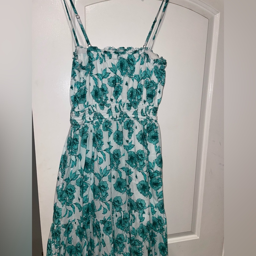 CELINA MOON Teal Floral Smocked Bodice Tiered Maxi Dress - Picture 6 of 11